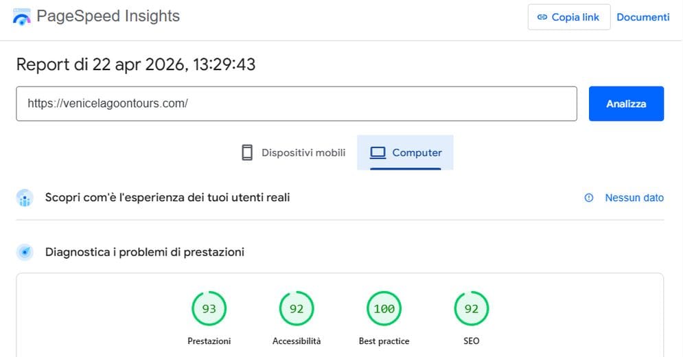 Venice Lagoon Tours Desktop performance dopo
